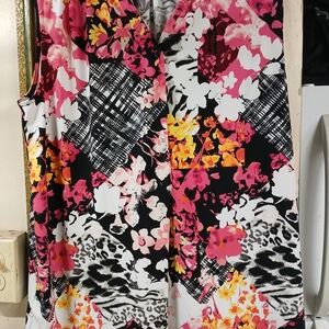 CJ Banks Graphic Pink and Orange Sleeveless Blouse